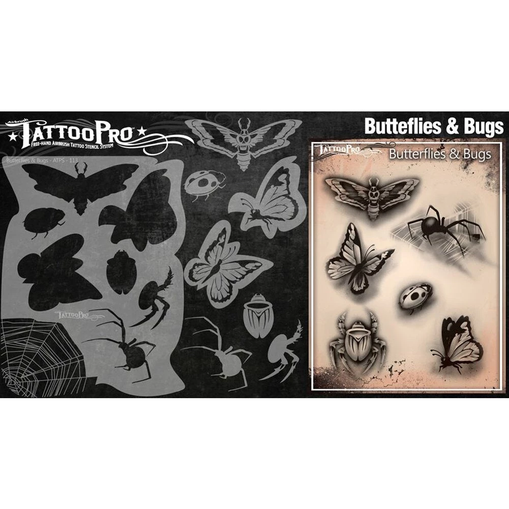 ProAiir Wiser's Butterflies & Bugs Tatto Pro Stencil 2 4 ProAiir Wiser's Butterflies & Bugs Tatto Pro Stencil 2