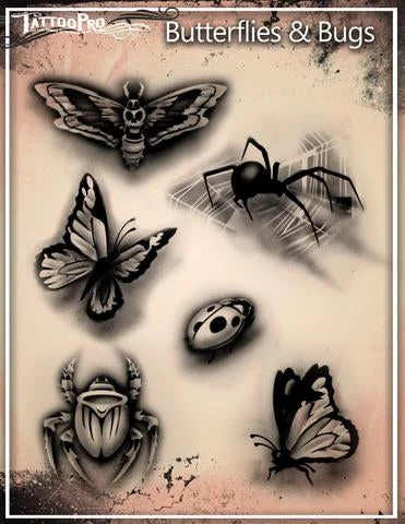 ProAiir Wiser's Butterflies & Bugs Tatto Pro Stencil 2 3 ProAiir Wiser's Butterflies & Bugs Tatto Pro Stencil 2