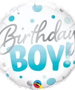 Qualatex BIRTHDAY BOY BLUE DOTS 18" ROUND FOIL BALLOON