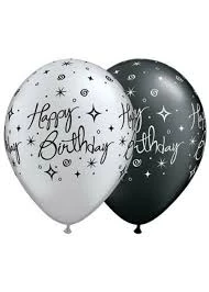 SKS Elegant Birthday - Black / Silver 11" Latex Balloon