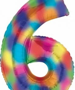 Letters/Numbers Anagram Balloons NUMBER #6 RAINBOW SPLASH 34"