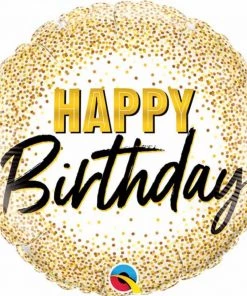 SKS 18” Foil Birthday Balloon Gold Glitter Dots
