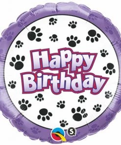 Dotsy's Entertainment Co. Happy Birthday Paw Prints 18 Inch Round Foil Balloon