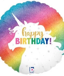 SKS 18” Happy Birthday Glitter Rainbow Unicorn Balloon